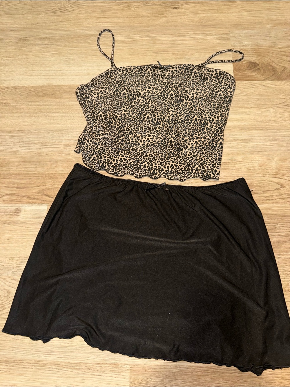Leopard Print Cami and Black Skirt Set